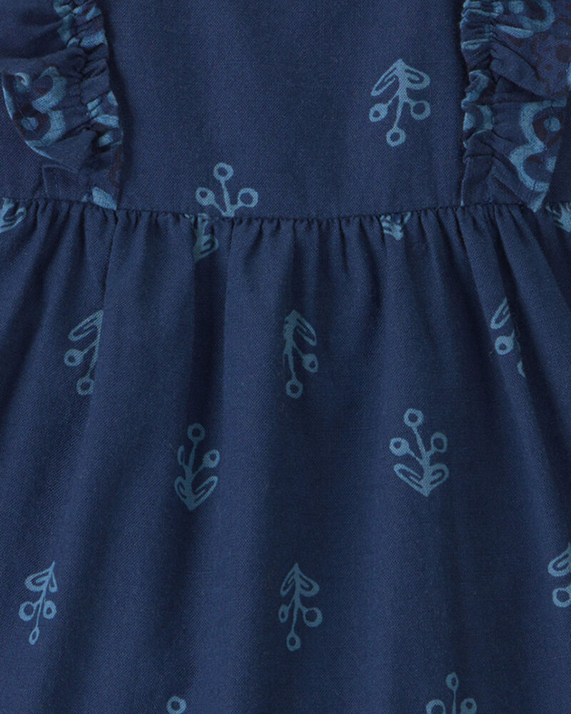 Baby Girl Floral Ruffle-Sleeve Dress - Navy, image 3 of 4 slides
