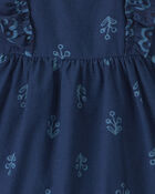 Baby Girl Floral Ruffle-Sleeve Dress - Navy, image 3 of 4 slides