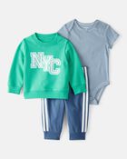 Baby Boy 3-Piece NYC Pullover Outfit Set - Green, image 1 of 7 slides