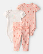 Baby Girl 3-Piece Floral Bodysuits & Pant Set - Pink, image 1 of 4 slides