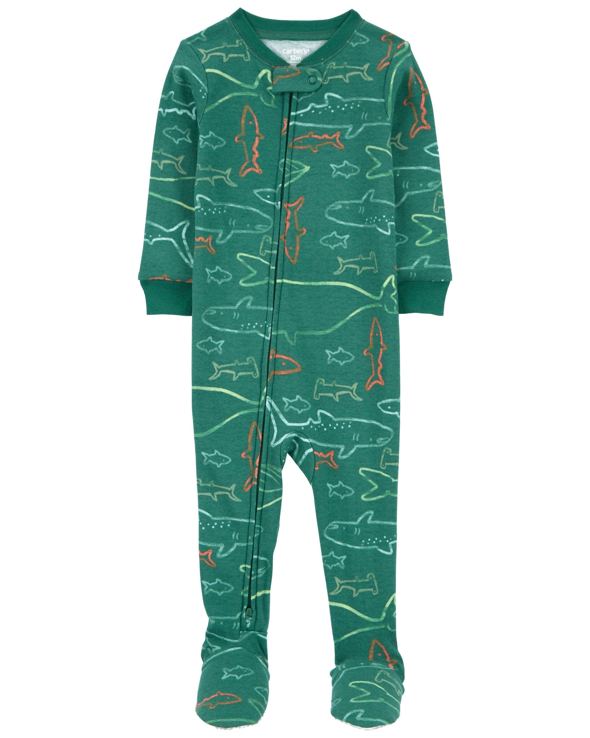 Green Shark Print 2 Way Zip Cotton Sleeper Pyjamas Carter s