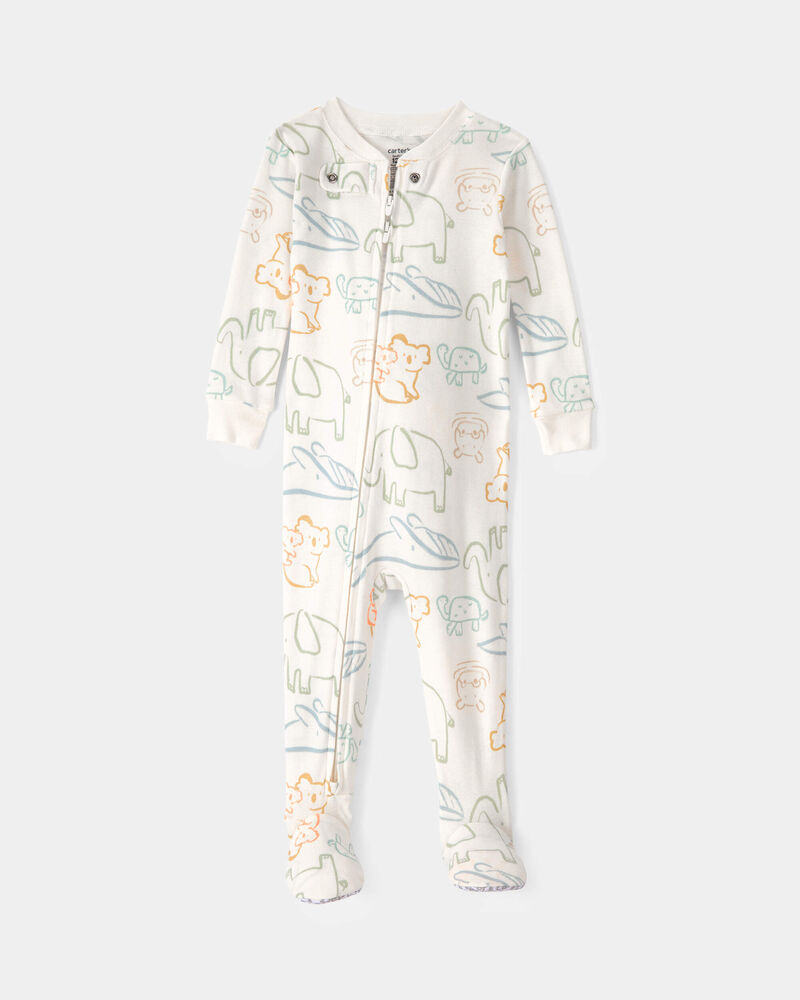Baby Elephant 100% Cotton Snug Fit 1-Piece Pyjama - Ivory, image 1 of 4 slides