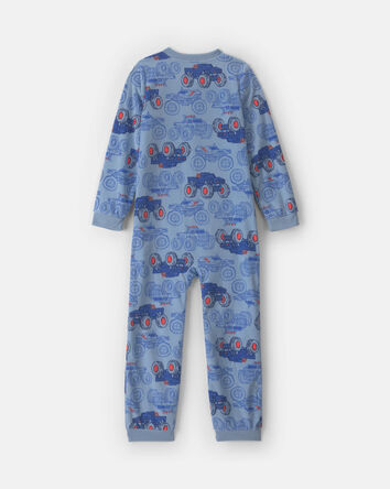 Boys Monster Truck Fleece Loose Fit 1-Piece Pyjama - Blue, 