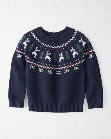 Toddler Organic Cotton Fair Isle Sweater Knit Pullover, 