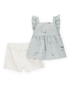 Baby 2-Piece Flutter Tank & Pull-On Short Set - Blue/White, image 1 of 4 slides