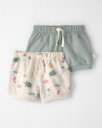 B&eacute;b&eacute; fille - Emballage 2 shorts en jersey bouclette, Sous la mer, 