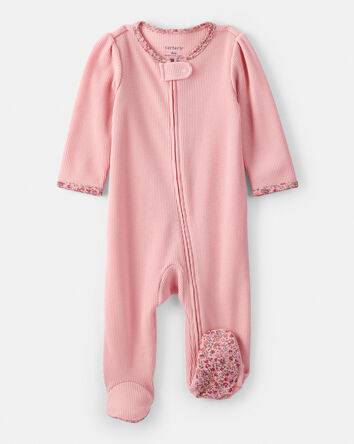 Baby Girl Cotton Long-Sleeve  2-Way Zip Sleeper - Pink, 