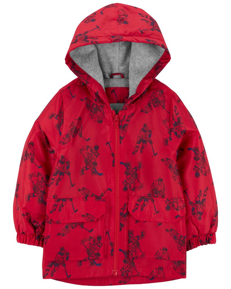 Red Hockey Print Fleece Lined Jacket