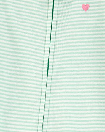 Baby Striped Snug Fit Cotton Footie 1-Piece Pyjamas - Green, 