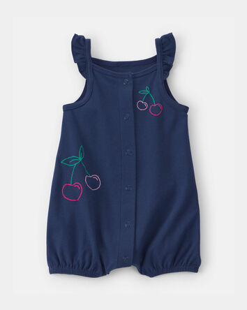 Baby Girl Cherry Sleeveless Romper - Navy Blue, 