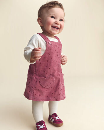 Baby Girl 3-Piece Heart Corduroy Long-Sleeve Dress Set - Pink/Cream, 
