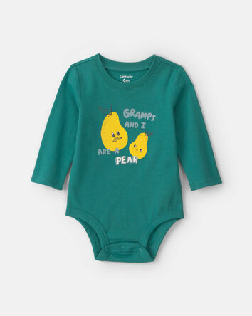 Baby Boy 'Gramps And I Are A Pear' Long-Sleeve Graphic Bodysuit - Green, 
