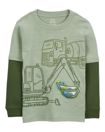 Bébé T-shirt à manches longues en mélange de cotonà motif de construction - Vert, 
