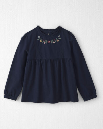 Girls Organic Cotton Embroidered Peplum Top, 