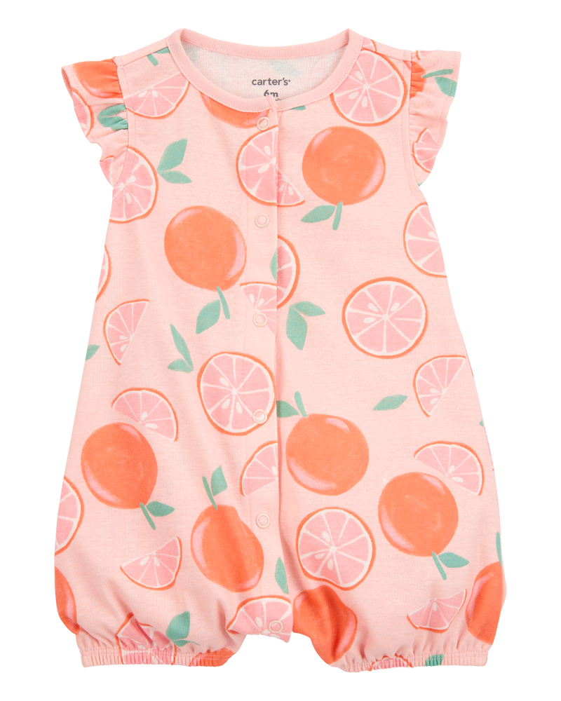 Baby Orange Print Snap-Up Cotton Romper, image 1 of 3 slides