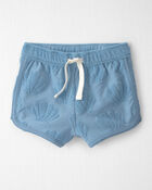 B&eacute;b&eacute; fille - Ensemble 2 pi&egrave;ces haut et short en tissu &eacute;ponge avec coton biologique &agrave; motif de coquillages bleus, image 2 sur 4 diapositives