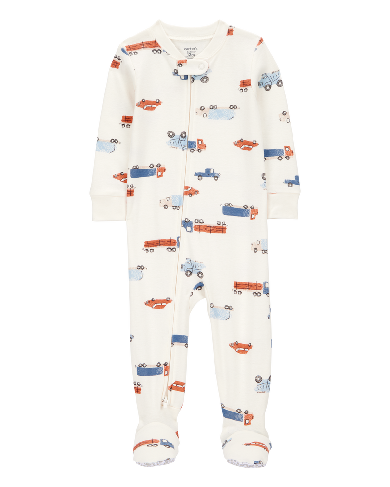 Baby Boy 1-Piece Car Print 100% Snug Fit Cotton Footie Pyjamas, image 1 of 3 slides