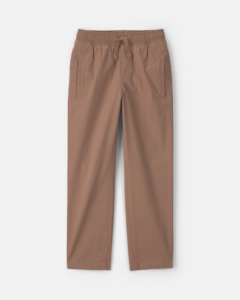 Boys Twill Pull-On Pants - Brown, image 1 of 7 slides
