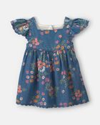 Baby Girl Floral Denim Short-Sleeve Dress - Dark Wash, image 1 of 5 slides