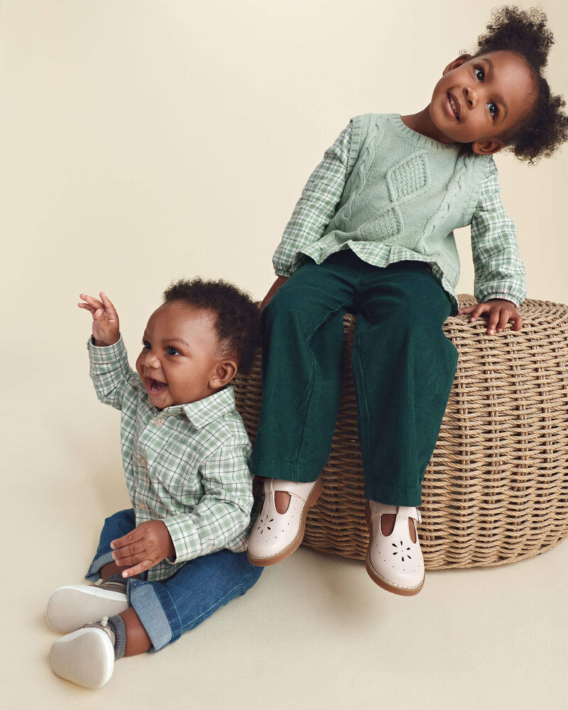Toute-petite fille &ndash; Haut gilet en tricot &agrave; carreaux &ndash; Vert , image 5 sur 6 diapositives
