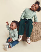 Toute-petite fille &ndash; Haut gilet en tricot &agrave; carreaux &ndash; Vert , image 5 sur 6 diapositives