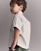 Toddler Boy Dobby Knit Button-Down Short-Sleeve Shirt - Cream, image 4 of 6 slides