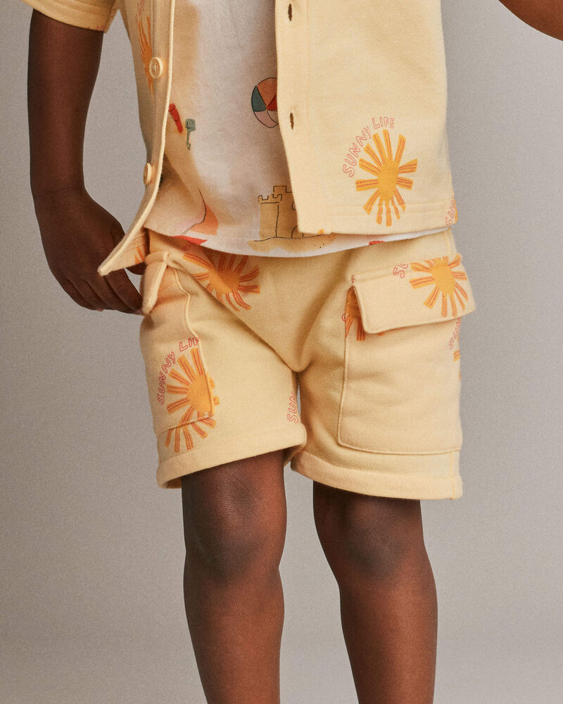 Tout-petit gar&ccedil;on - Short cargo en jersey bouclette &agrave; imprim&eacute; Rayon de soleil - Jaune, image 1 sur 6 diapositives