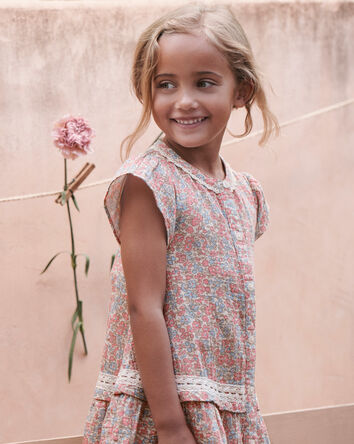 Toddler Girl Organic Cotton Gauze Dress in Spring Floral, 
