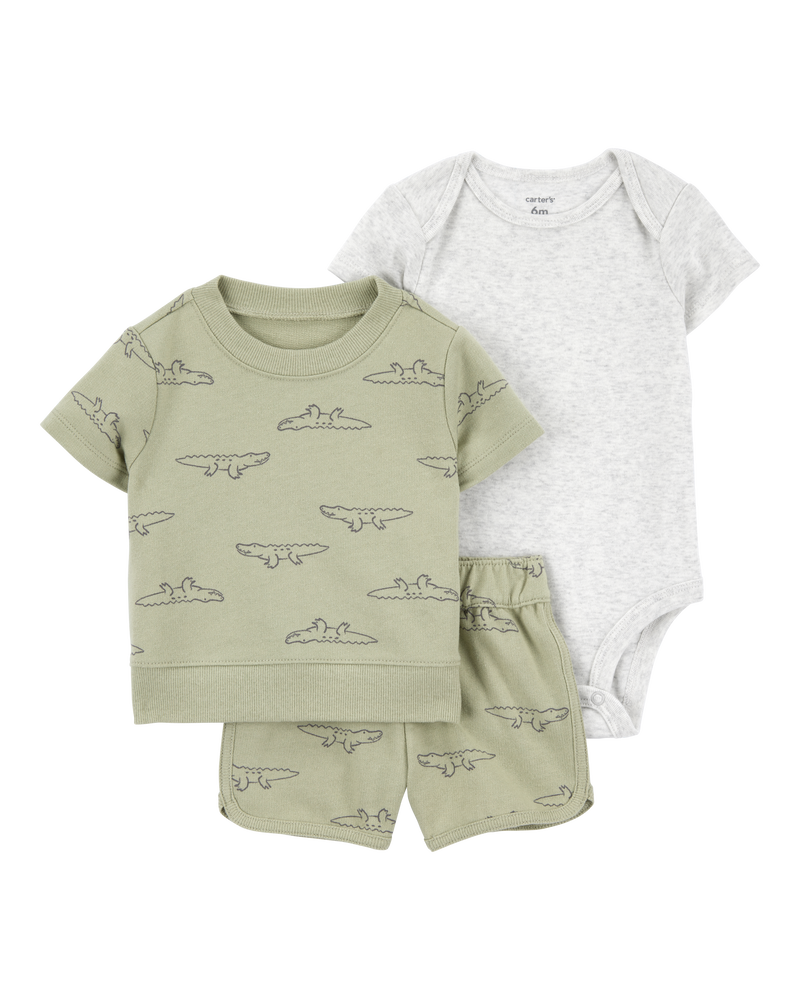 Bébé garçon - Ensemble 3 pièces à alligator - Vert/Gris, image 1 sur 5 diapositives