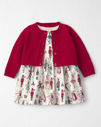 Baby Girl 2-Piece Organic Cotton Cardigan Dress Set in Nutcracker, 