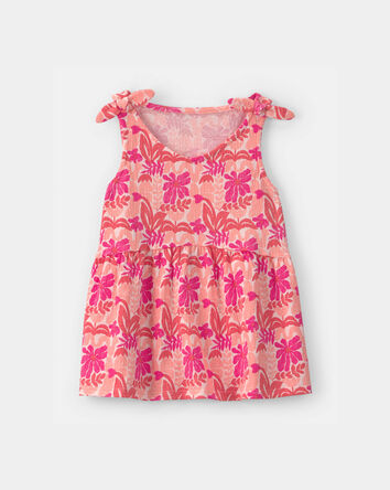 Filles - D&eacute;bardeur en tissu froiss&eacute; &agrave; motif tropical - Rose, 