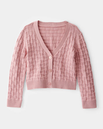 Kid Cropped Sweater Knit Cardigan - Pink, 