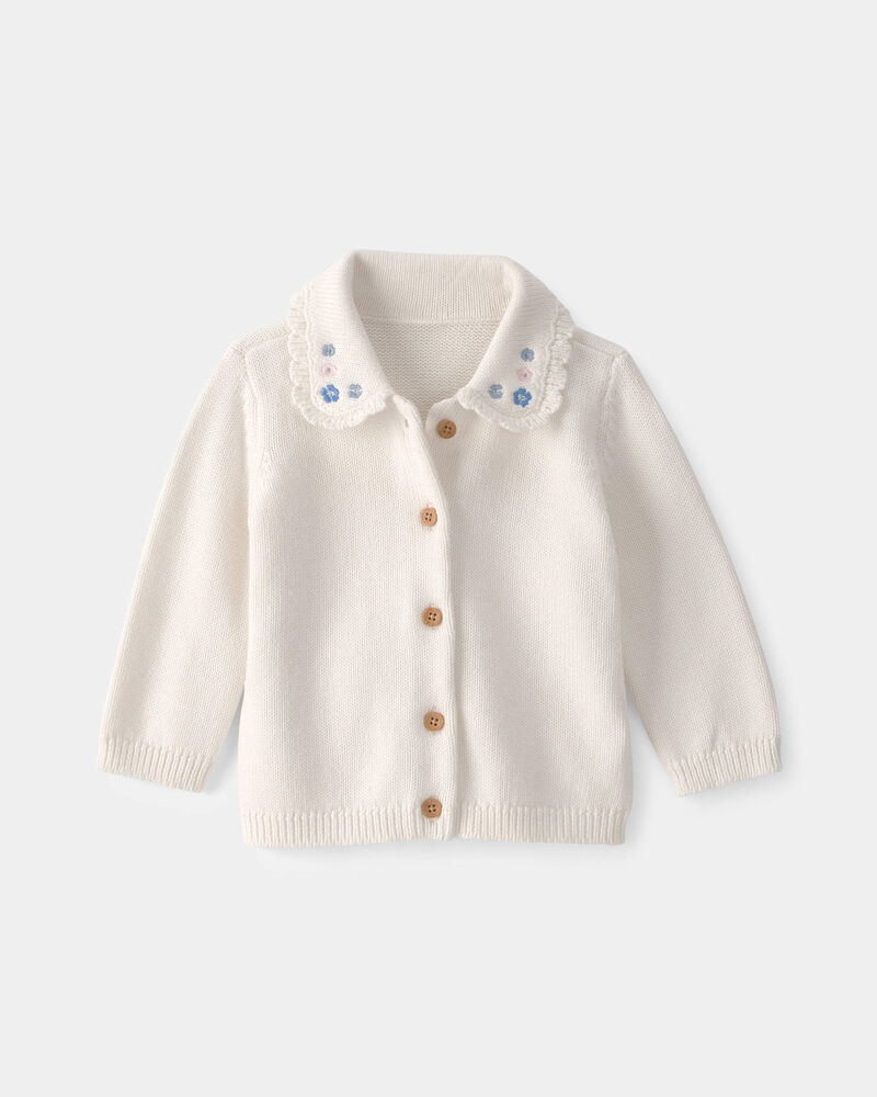 B&eacute;b&eacute; fille - Cardigan boutonn&eacute; &agrave; motif floral - Ivoire, image 1 sur 3 diapositives