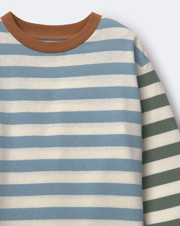 Tout-petit - T-shirt d&eacute;contract&eacute; manches longues &agrave; rayures - Bleu/Vert olive, 