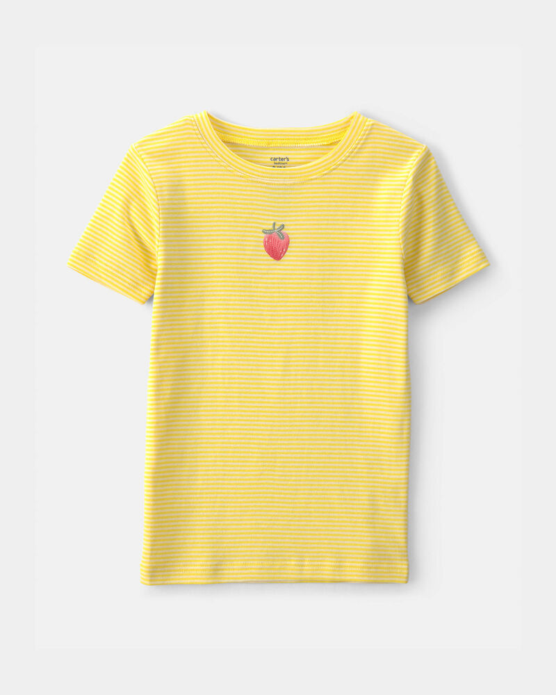Girls Strawberry 100% Cotton Snug Fit 2-Piece Pyjama Set - Yellow, image 2 of 5 slides