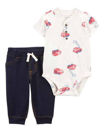 Baby 2-Piece Firetruck Bodysuit Pant Set, 