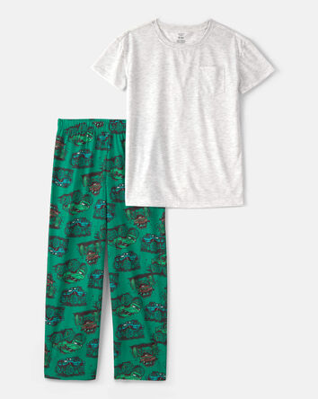 Boys Monster Truck Loose Fit 2-Piece Pyjama Set - Grey/Green, 