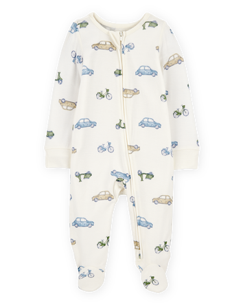 Baby Car Print Zip-Up PurelySoft Sleeper Pyjamas, 