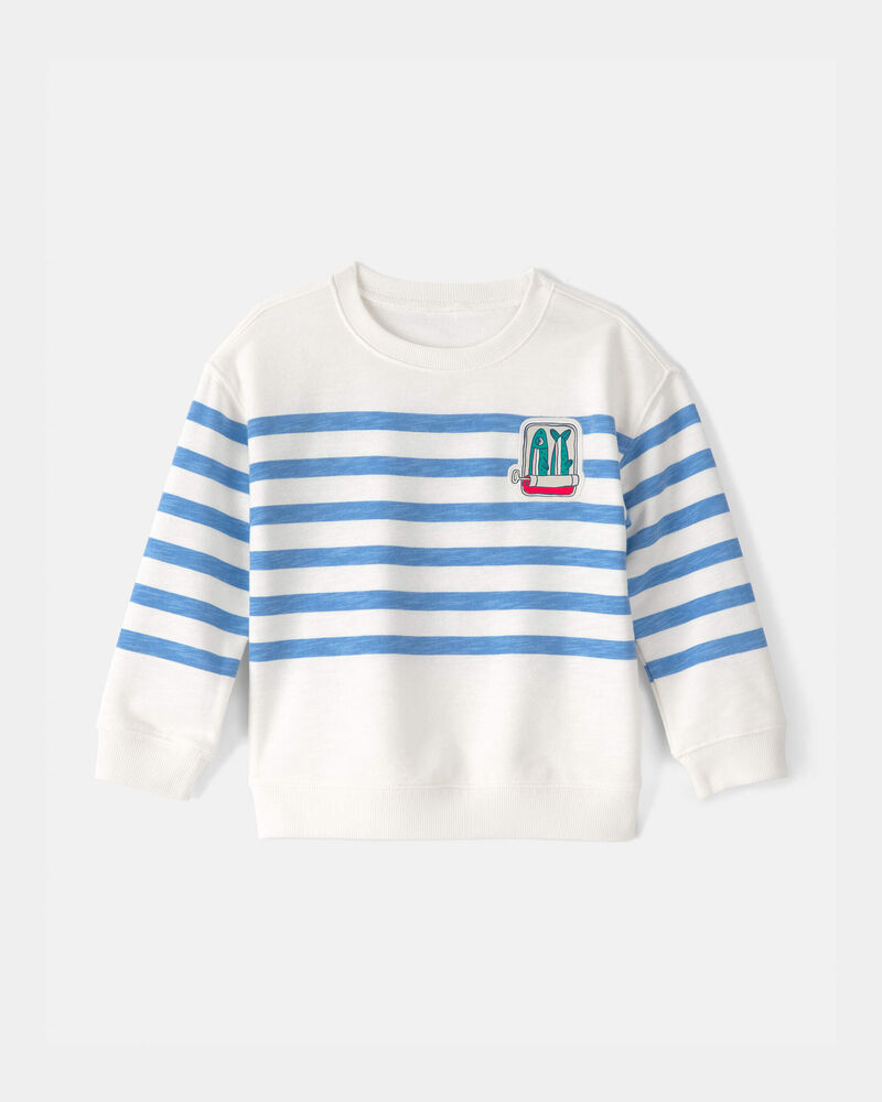 Toddler Boy Striped French Terry Pullover Sweatshirt - Blue/White, image 1 of 5 slides