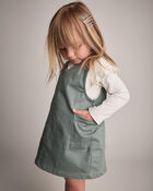 Toddler Girl Otter Pocket Denim Jumper - Olive, image 5 of 6 slides