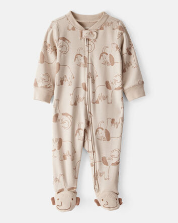 Baby Boy Mammoth Print 100% Cotton Long-Sleeve Snug Fit Sleeper - Beige, 