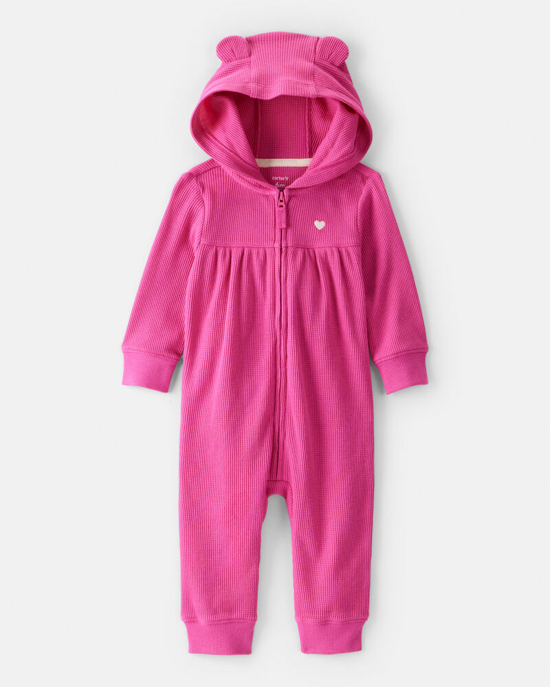 Baby Girl Heart Long-Sleeve Jumpsuit - Pink, image 1 of 3 slides
