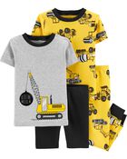 4-Piece Construction 100% Snug Fit Cotton PJs, image 1 of 3 slides