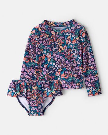 Toddler Girl 2-Piece Floral Long-Sleeve Rashguard Swimsuit Set, 