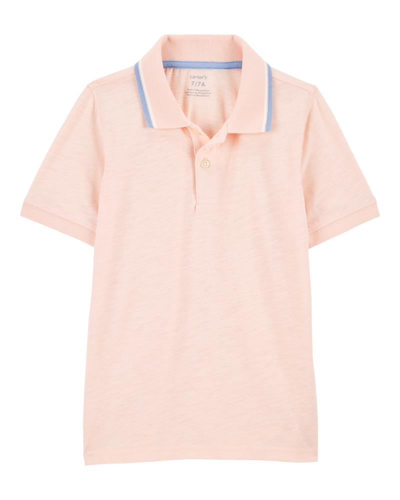 Kid Ribbed Collar Polo Shirt - Pink, image 1 of 3 slides