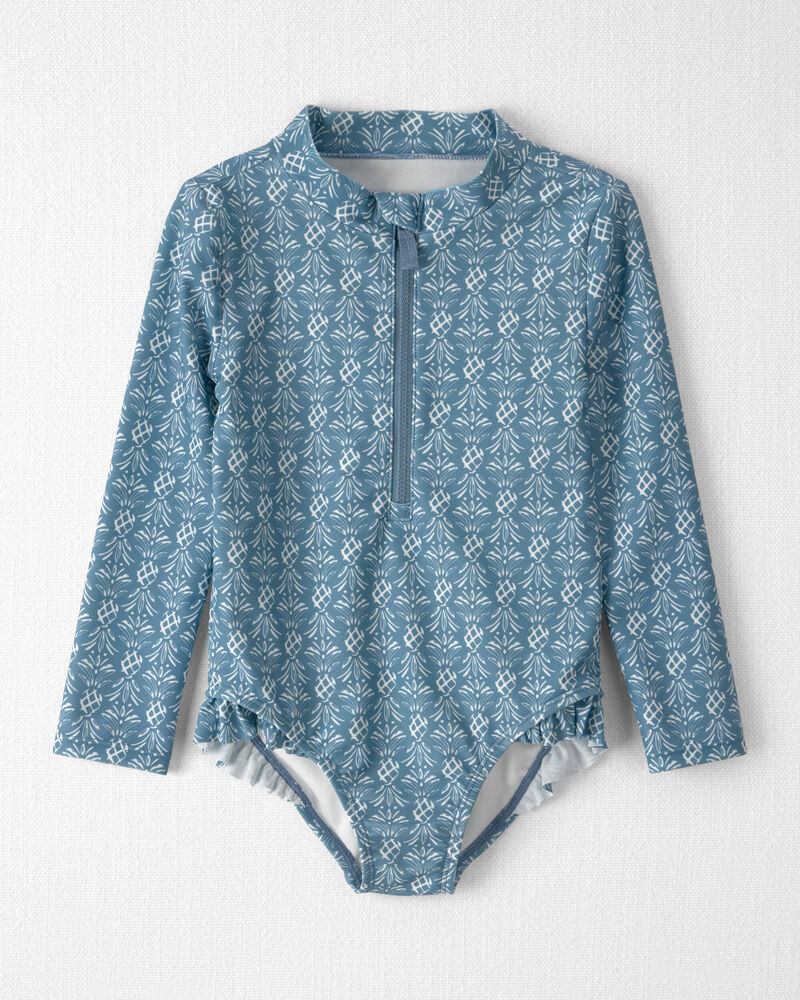 Toddler Girl Recycled Ruffle Swimsuit in Bloom Lagoon, image 1 of 5 slides