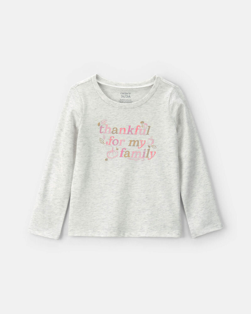 Toute-petit fille - T-shirt manches longues &agrave; imprim&eacute; &laquo;Thankful For My Family&raquo; &ndash; Gris, image 1 sur 2 diapositives