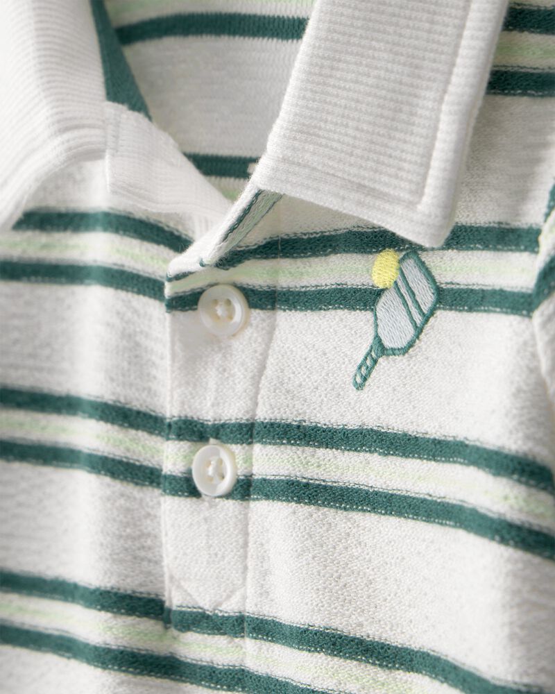 Baby Boy Pickleball Stripe Short-Sleeve Romper - Green/White, image 3 of 5 slides