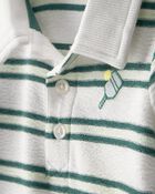 Baby Boy Pickleball Stripe Short-Sleeve Romper - Green/White, image 3 of 5 slides