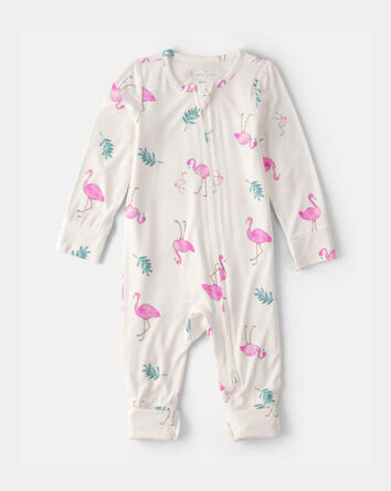 Baby Girl Flamingo PurelySoft 2-Way Zip Snug Fit Sleeper - Ivory, 